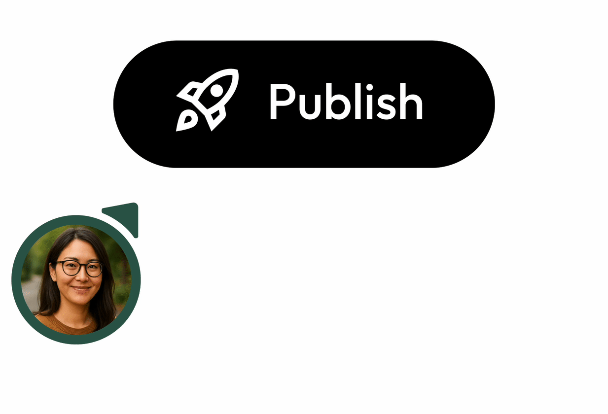 Publish button demonstration with user profile showing how easy it is to launch with Anagram